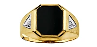 10K Yellow Gold 12x10mm Genuine Onyx & 0.03cttw Diamond Gents Ring, size 10