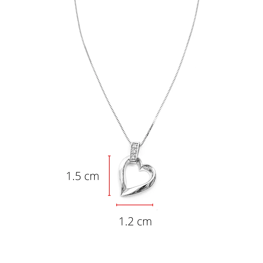 10K White Gold 0.02cttw Diamond Heart Pendant, 18"