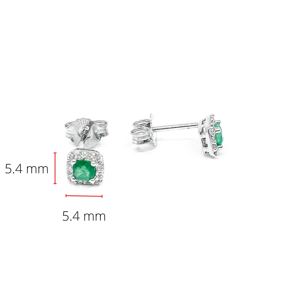 10K White Gold 0.30cttw Emerald & 0.12cttw Diamond Halo Stud Earrings