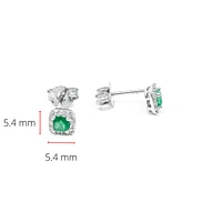 10K White Gold 0.30cttw Emerald & 0.12cttw Diamond Halo Stud Earrings
