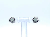 10K White Gold Opal and 0.05cttw Diamond Earrings