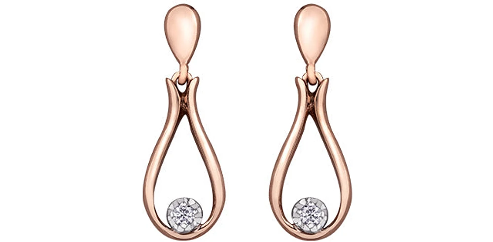 10K Rose Gold 0.06cttw Canadian Diamond Dangle Earrings
