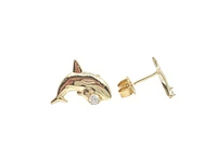 14K Yellow Gold 0.06cttw Diamond Orca Earrings with Butterfly Backs - 12mm x 10mm