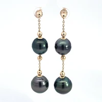 14K Yellow Gold 12.5-14mm Tahitian Pearl Dangle Earring