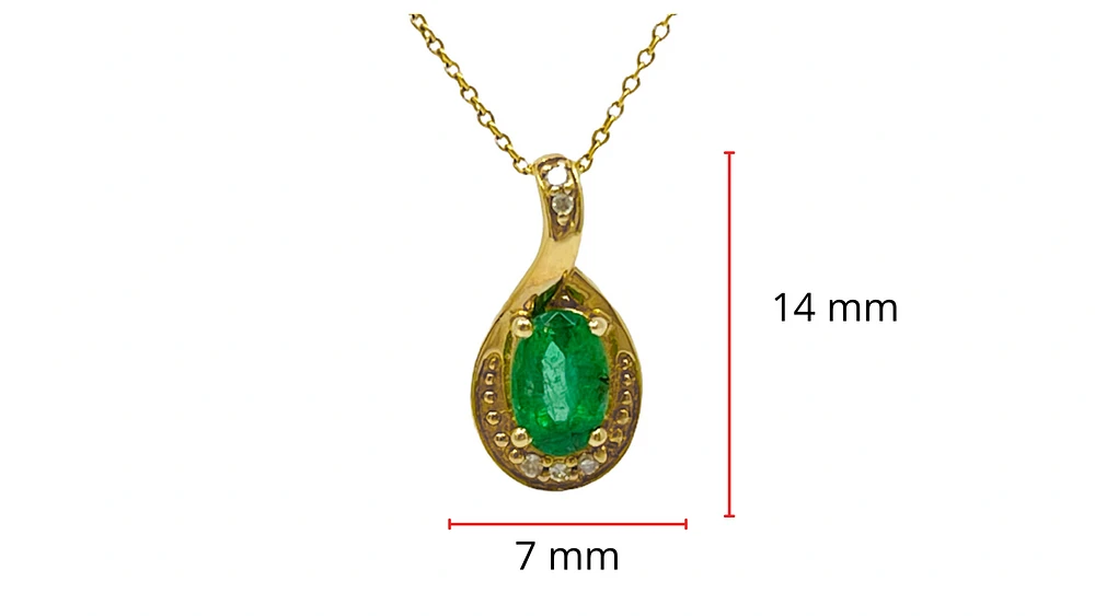 10K Yellow Gold 6x4mm Emerald and 0.03cttw Diamond Pendant, 18"