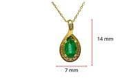 10K Yellow Gold 6x4mm Emerald and 0.03cttw Diamond Pendant, 18"