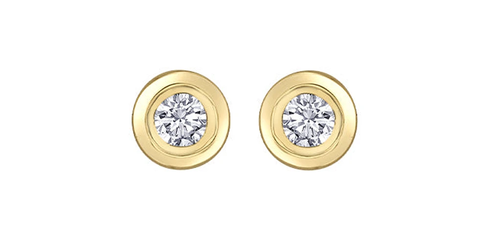 14K Gold 0.15cttw Canadian Diamond Bezel Set Earrings