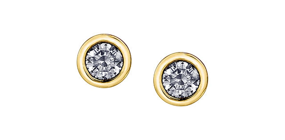 14K Gold 0.30cttw Canadian Diamond Bezel Set Earrings