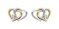 10K Yellow & White Gold Diamond Double Heart Earrings 0.03cttw