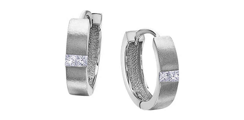 10K White Gold 0.20cttw Princess Cut Diamond Hoop / Huggie / Hinged Earrings