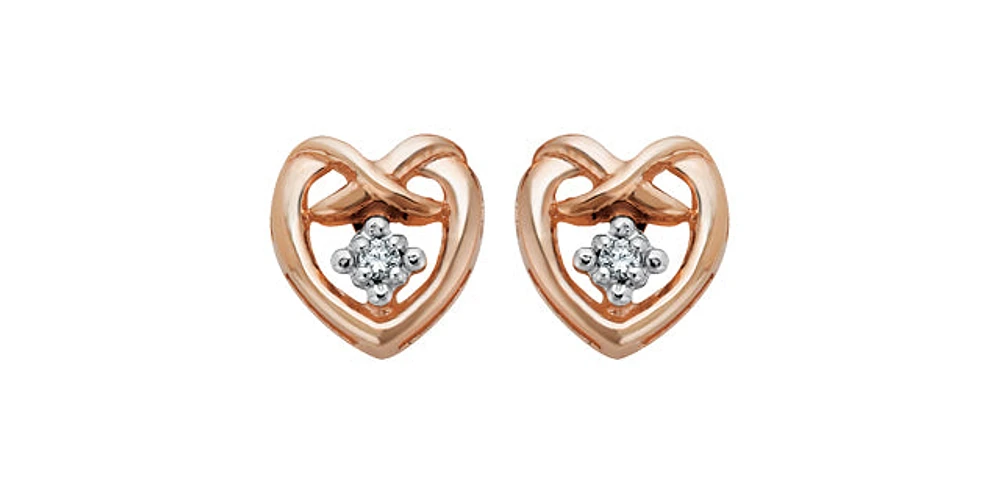 10K White & Rose Gold 0.032cttw Diamond Heart Stud Earrings