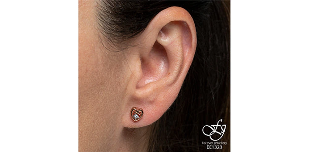 10K White & Rose Gold 0.032cttw Diamond Heart Stud Earrings