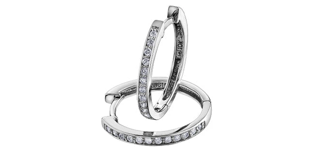 10K White Gold 0.15cttw Diamond Hoop Earrings