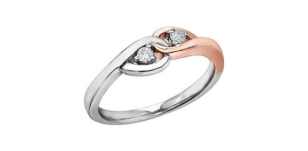 10K White & Rose Gold 0.10cttw Diamond Ring, size 6.5