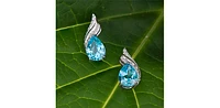 10K White Gold  Blue Topaz &  Diamond Stud Earrings