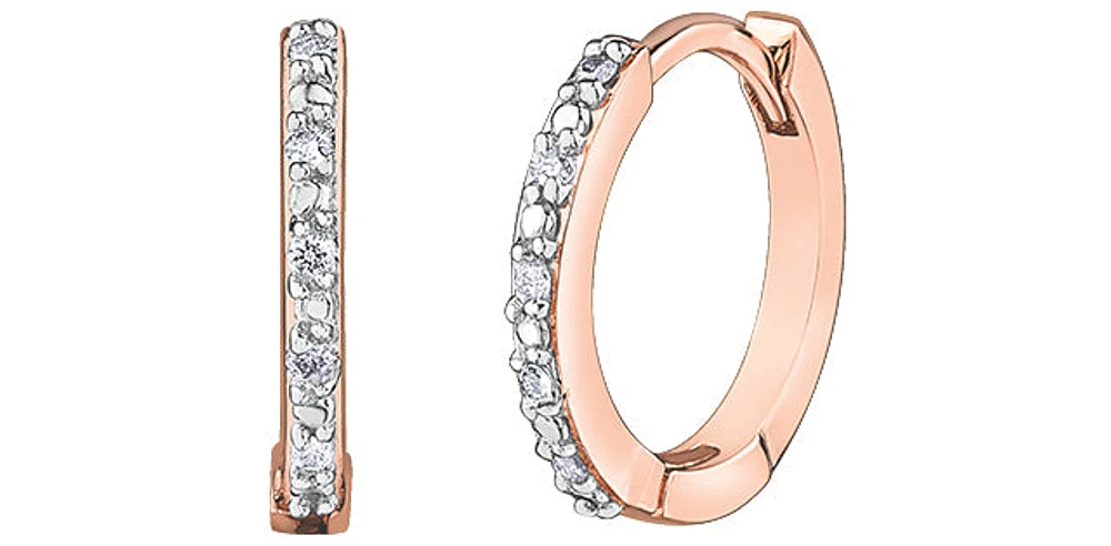 10K Rose Gold 0.05cttw Diamond Hoop / Huggie Earrings