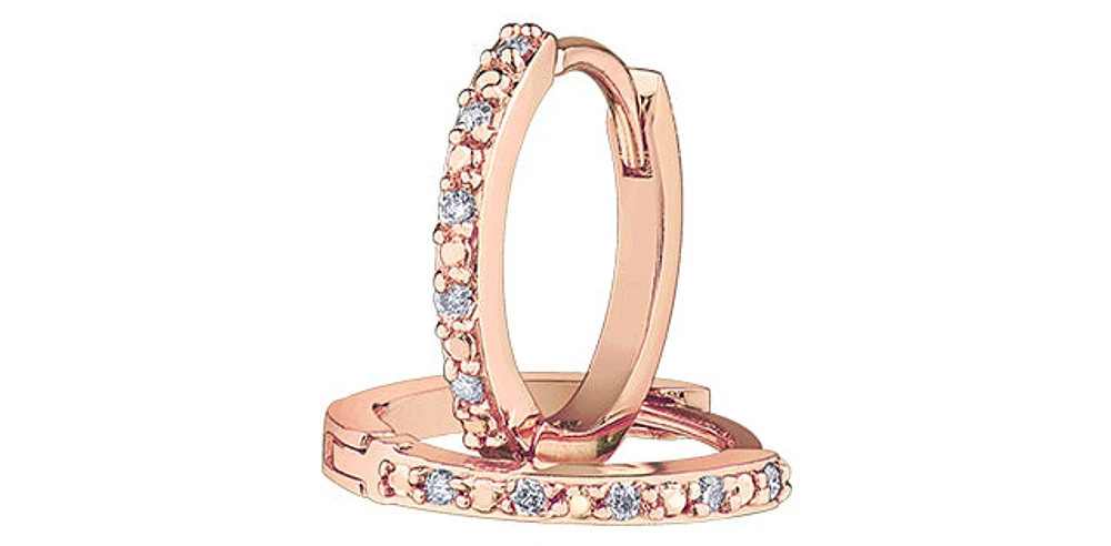 10K Rose Gold 0.05cttw Diamond Hoop / Huggie Earrings