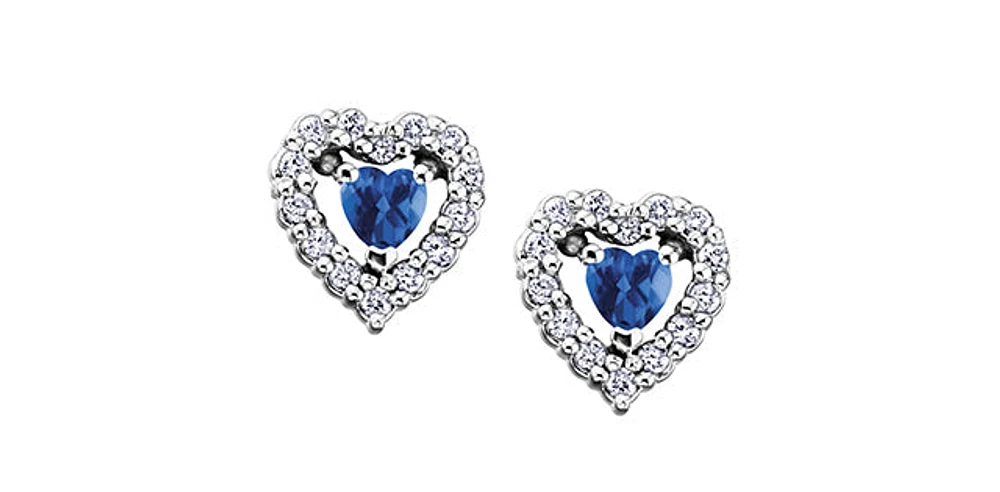 10K White Gold Sapphire and Diamond Halo Pulse Earrings with Butterfly Backings