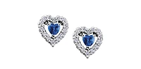 10K White Gold Sapphire and Diamond Halo Pulse Earrings with Butterfly Backings