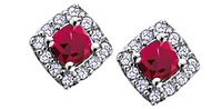 10K White Gold 0.40cttw Genuine Ruby and 0.12cttw Diamond Halo Stud Earrings