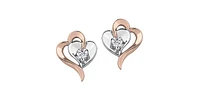 10K White & Rose Gold 0.08cttw Round Cut Canadian Diamond Heart Earrings