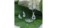 10K White Gold  Blue Topaz &  Diamond Stud Earrings