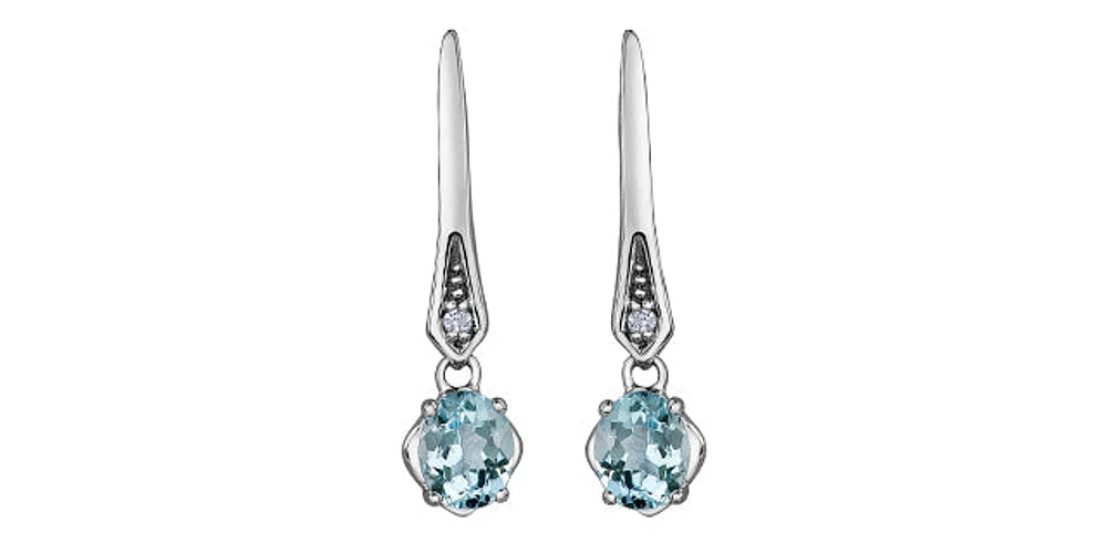 10K White Gold 0.64cttw Aquamarines & 0.012cttw Diamond Dangle / Drop Earrings