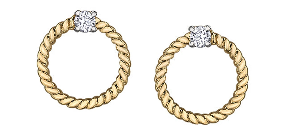 10K Yellow Gold Diamond Circle / Infinity Earrings 0.10cttw