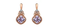 10K Rose Gold Pink Amethyst and Diamond Dangle Earrings