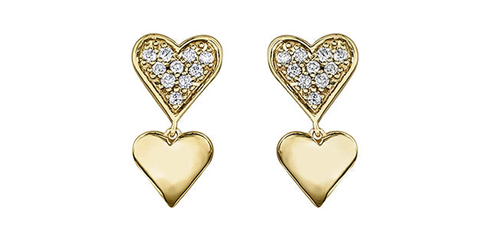 10K Yellow Gold Diamond Heart Earrings 0.10cttw