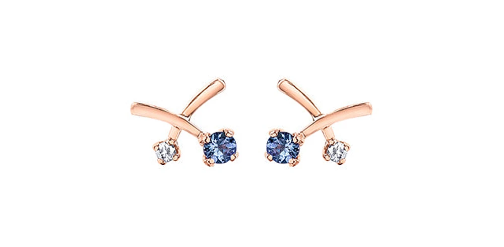 14K White & Rose Gold 0.16cttw Genuine Tanzanite & 0.05cttw Canadian Diamond Earrings