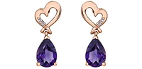 10K Rose Gold Amethyst and Diamond Dangle Earrings