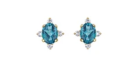 10K Yellow Gold Blue Topaz and Diamond Earrings