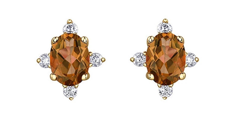 10K Yellow Gold 0.30cttw Citrine and 0.04cttw Diamond Halo Earrings