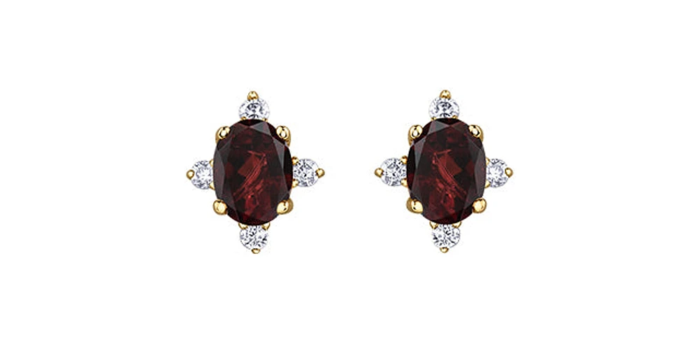 10K Yellow Gold Garnet and Diamond Earrings