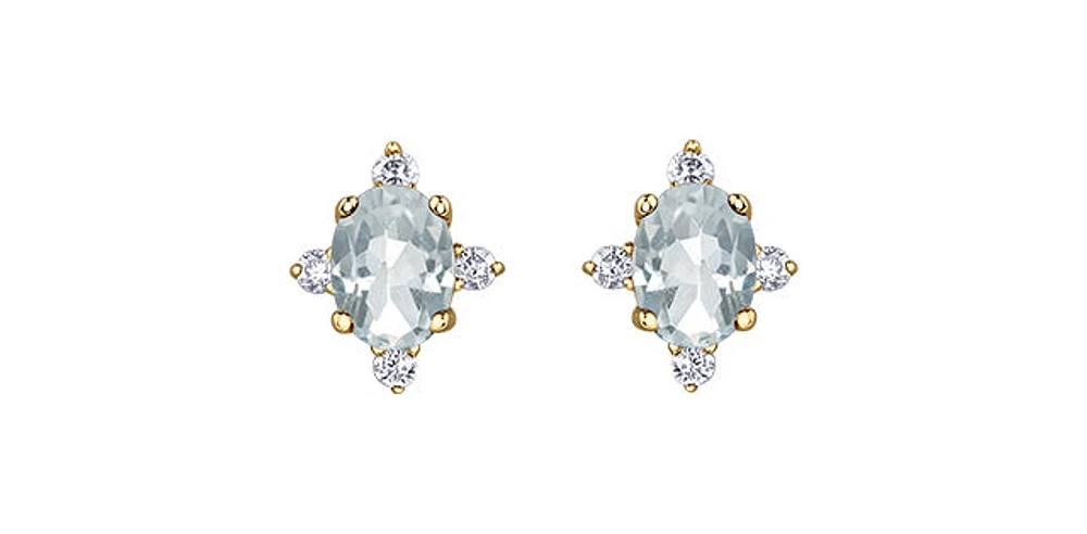10K Yellow Gold White Topaz and Diamond Earrings