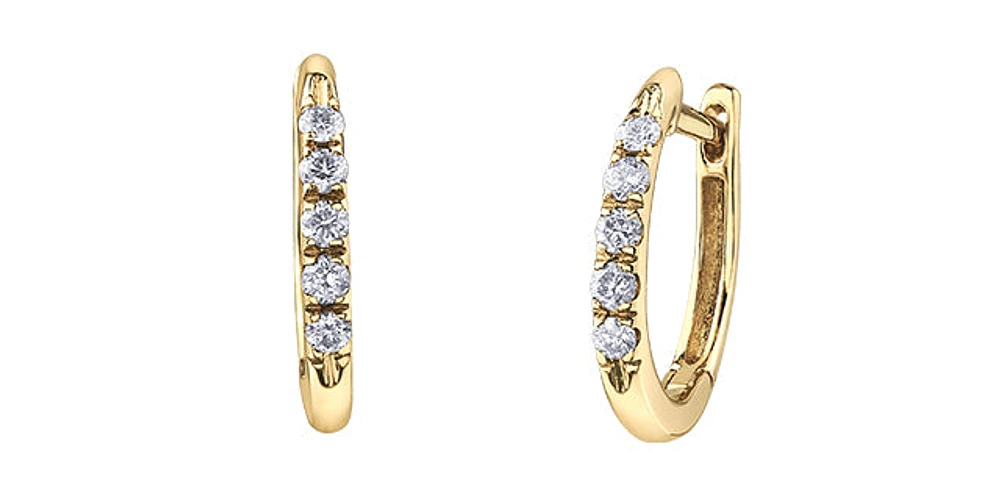 10K Yellow Gold 0.15cttw Diamond Hoop Hinged Huggie Earrings