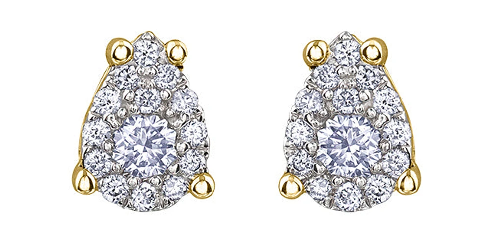 10K Yellow Gold 0.168cttw Diamond Pear Shaped Cluster Stud Earrings
