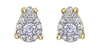 10K Yellow Gold 0.168cttw Diamond Pear Shaped Cluster Stud Earrings