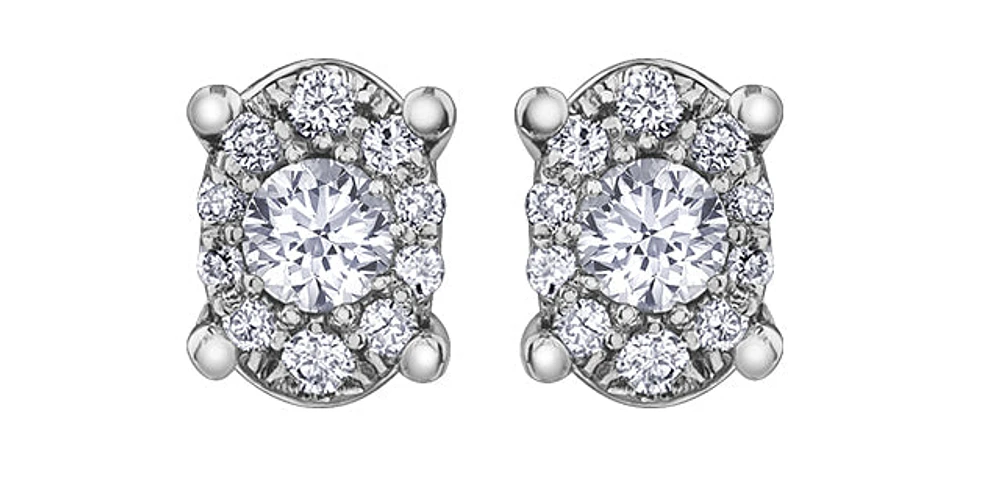 10K White Gold 0.22cttw Diamond Oval Cluster Shaped Stud Earrings