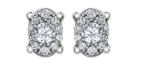 10K White Gold 0.22cttw Diamond Oval Cluster Shaped Stud Earrings