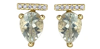 10K Yellow Gold 1.26cttw Green Amethyst (Prasiolite) and 0.048cttw Diamond Stud Earrings