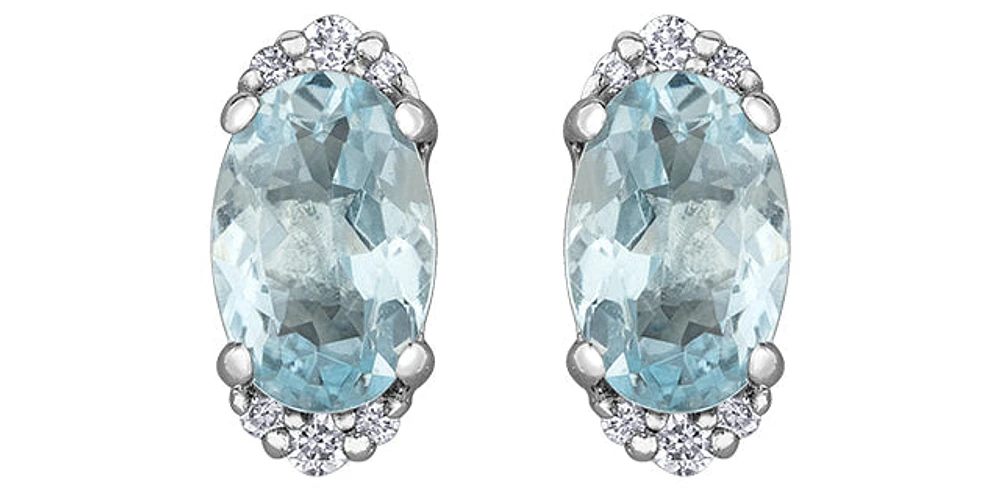 10K White Gold 0.80cttw Aquamarine and 0.05cttw Diamond Earrings with Butterfly Backs