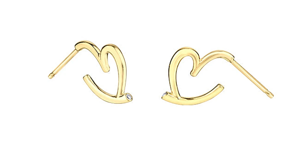 10K Yellow Gold Diamond Heart Earrings 0.01cttw