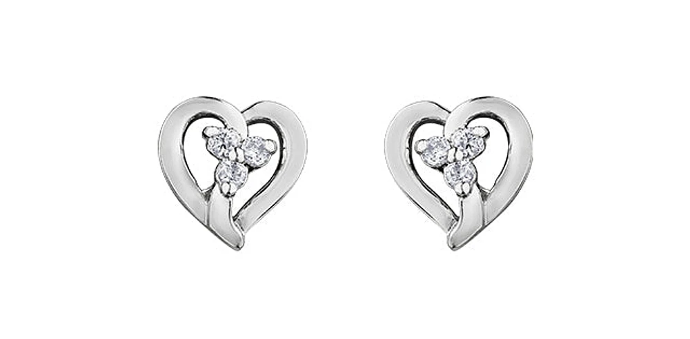 10K White Gold 0.03cttw Diamond Heart Earrings