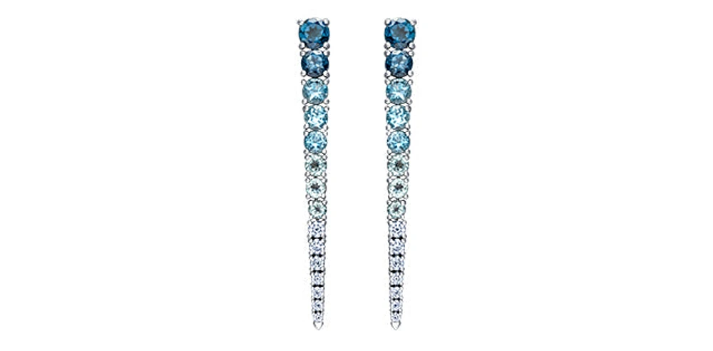 14K White Gold Blue Topaz and Canadian Diamond Dangle Earrings