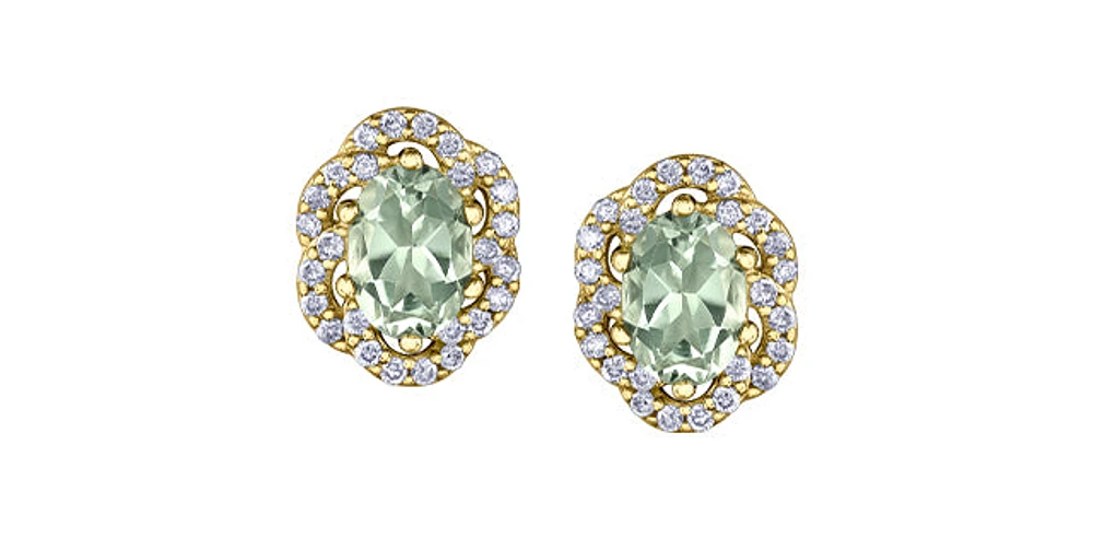 10K Yellow Gold Prasiolite / Green Amethyst and Diamond Earrings