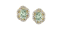 10K Yellow Gold Prasiolite / Green Amethyst and Diamond Earrings