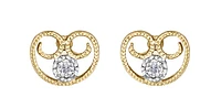 10K Yellow Gold Diamond Filigree Antique Heart Earrings 0.02cttw