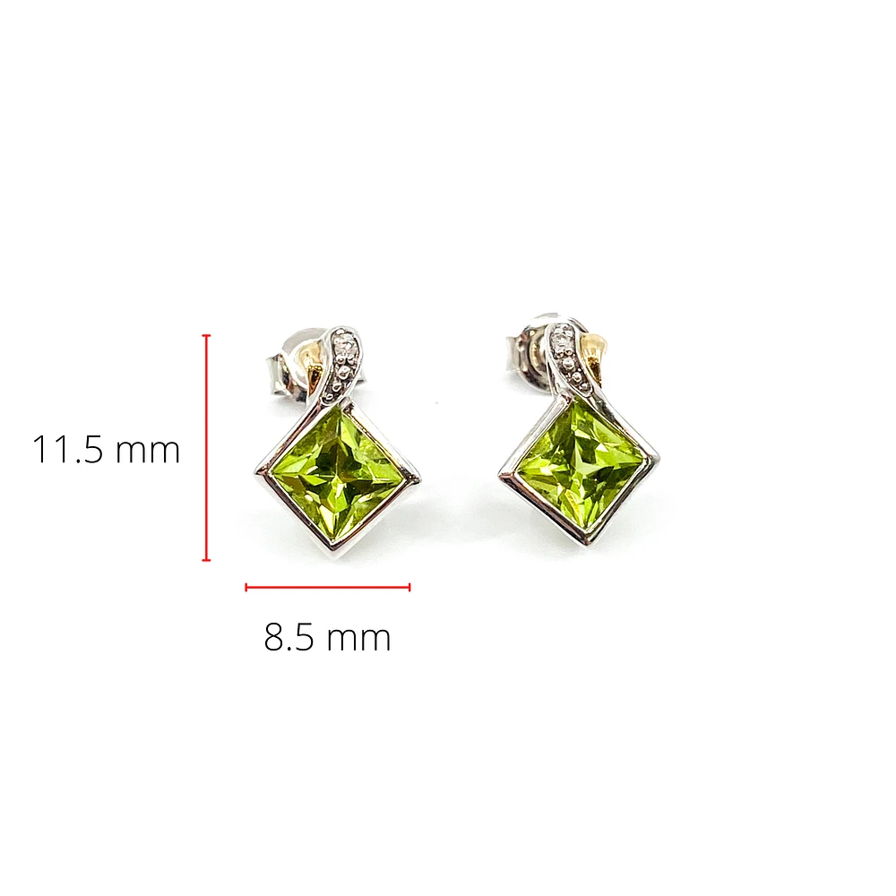 10K White & Yellow Gold 1.80cttw Genuine Peridot and 0.01cttw Diamond Earrings